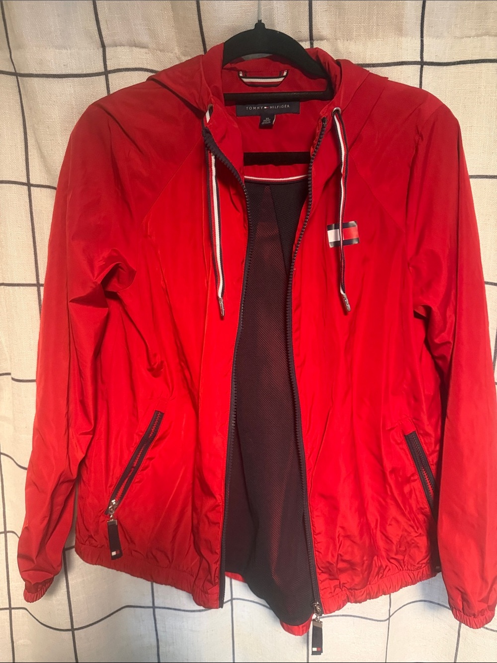 Tommy Hilfiger Women’s Red Hooded Windbreaker Jacket